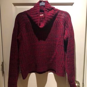 Red Knit Cowl Neck Sweater